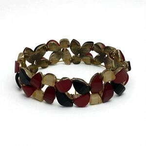 Red Black & Gold Gemstone Stretch Bracelet